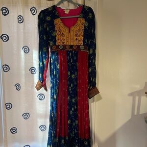 Elegant Multicolor Afghan Maxi Dress